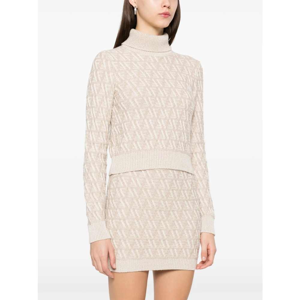 Fendi Witte Jacquard Sweater Geribbeld Hoge Col White Dames