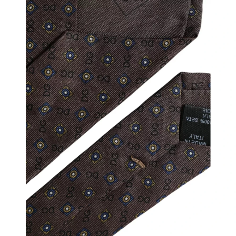 Dolce & Gabbana Bruine Zijden Stropdas met Logodetails Brown Heren