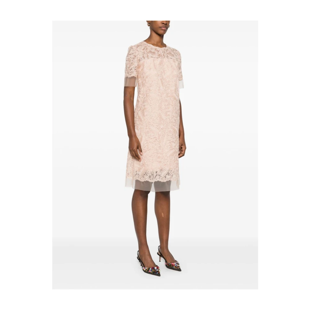 Ermanno Scervino Korte roze kanten jurk met tule randen Pink Dames