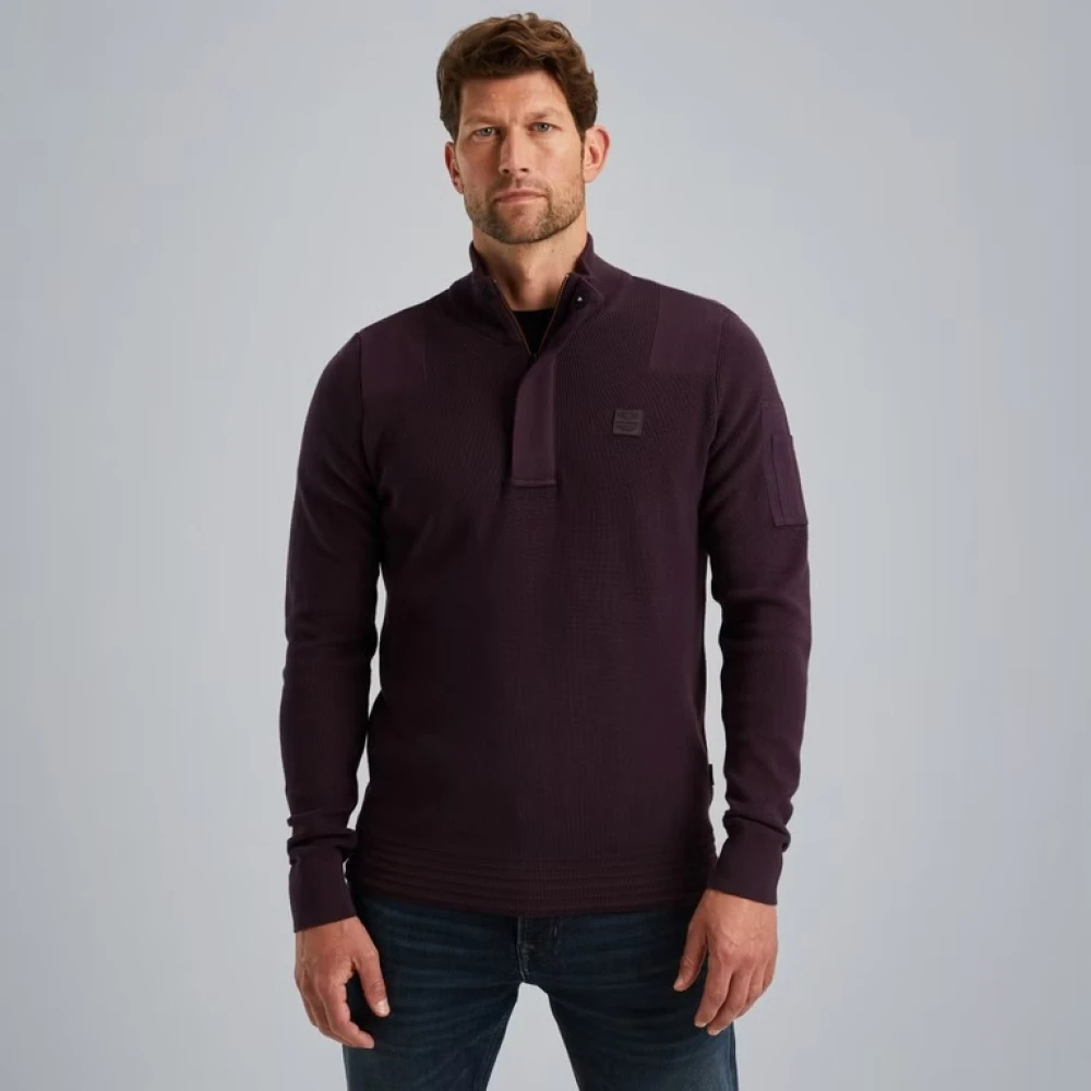 PME Legend Halve Rits Katoenen Gebreide Trui Purple Heren