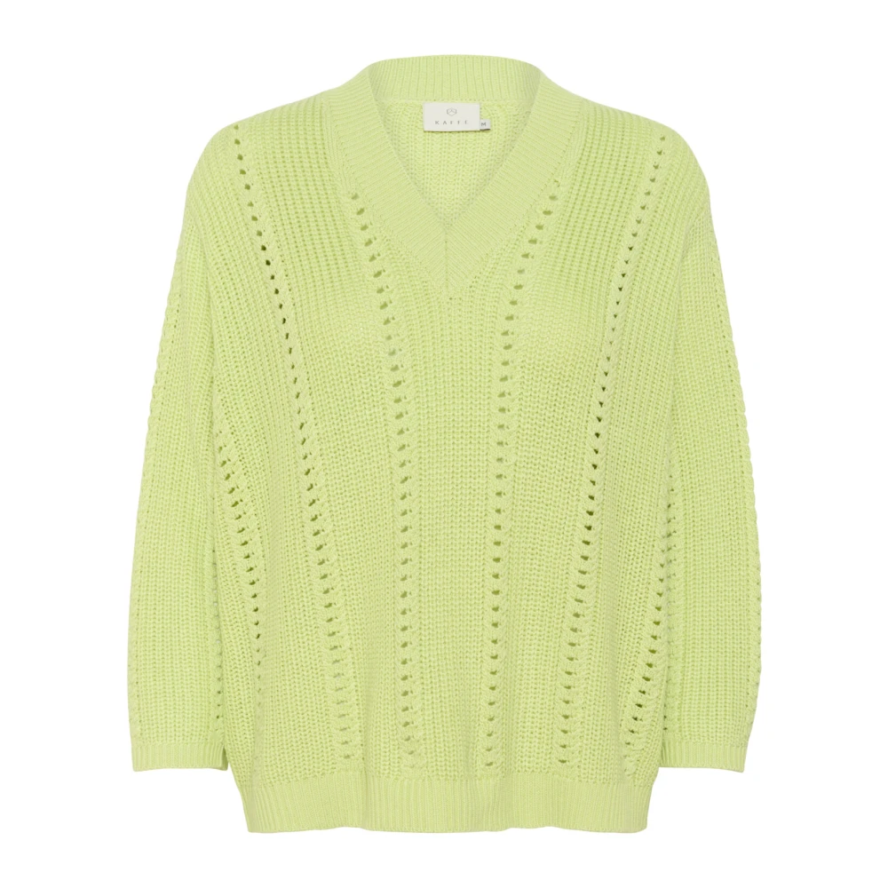 Kaffe Women's Green V-Neck Knitwear,, Knit Jumper With Cropped Sleeves Extra Small