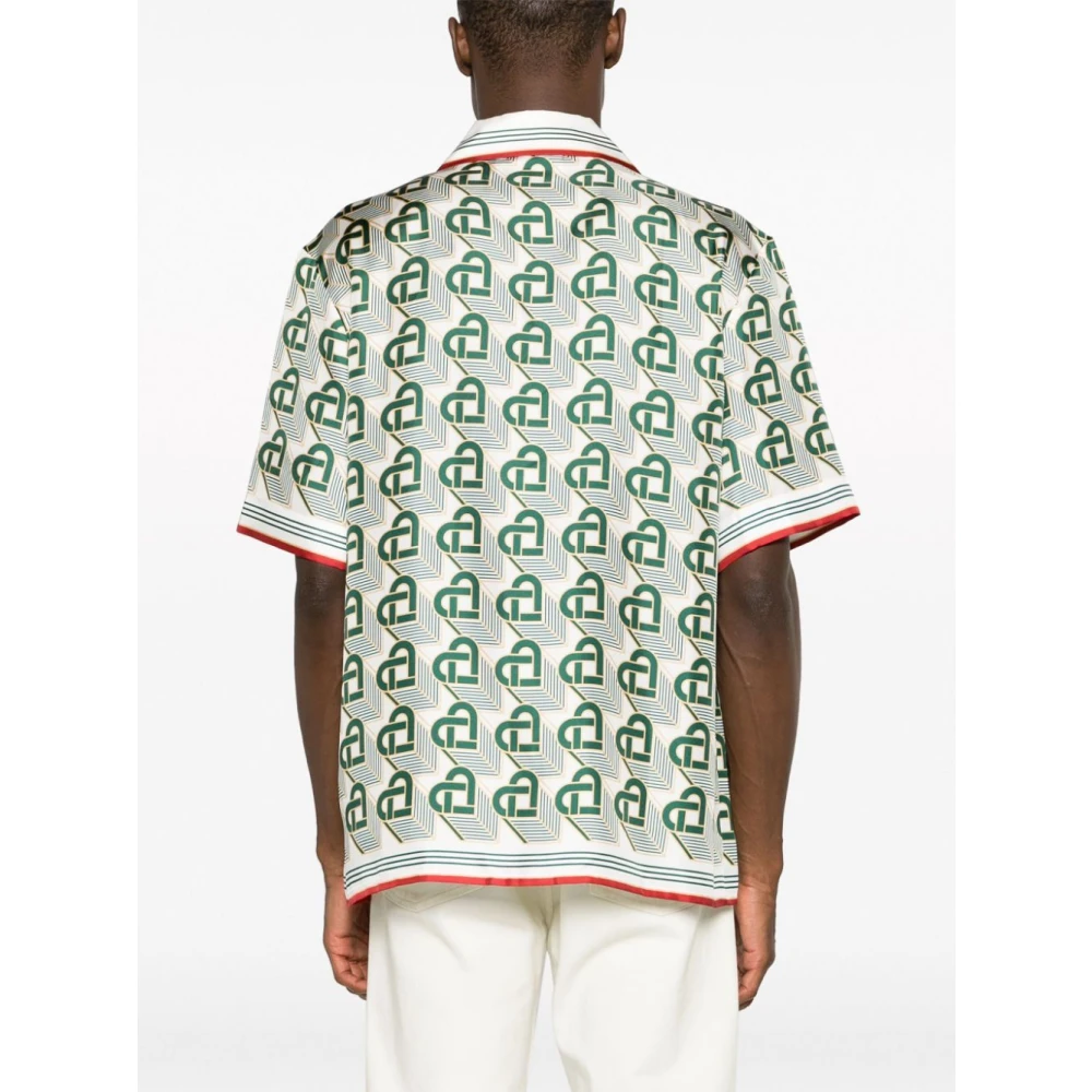 Casablanca Zijden Overhemd met Monogramprint en Hartmotief Green Heren
