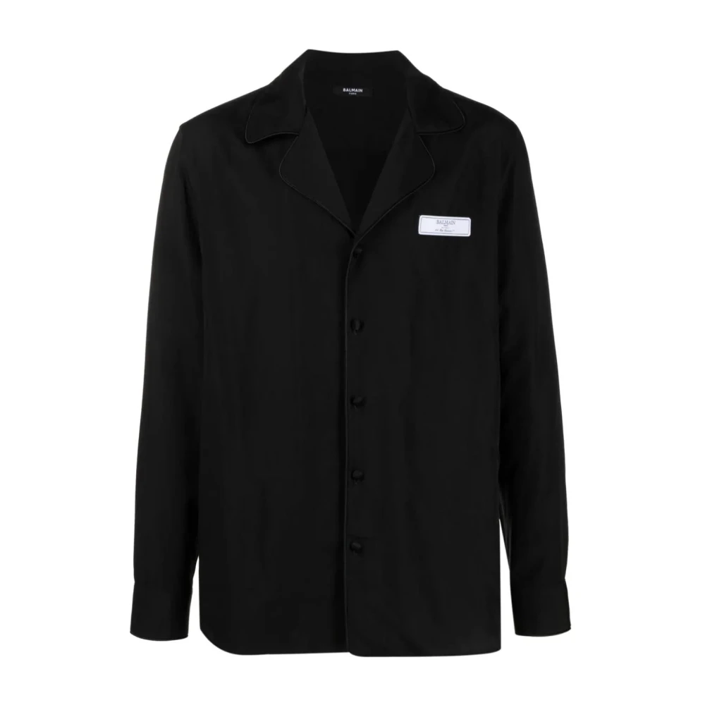 Balmain Zwarte Lyocell Shirt met Pyjama Kraag Black Heren