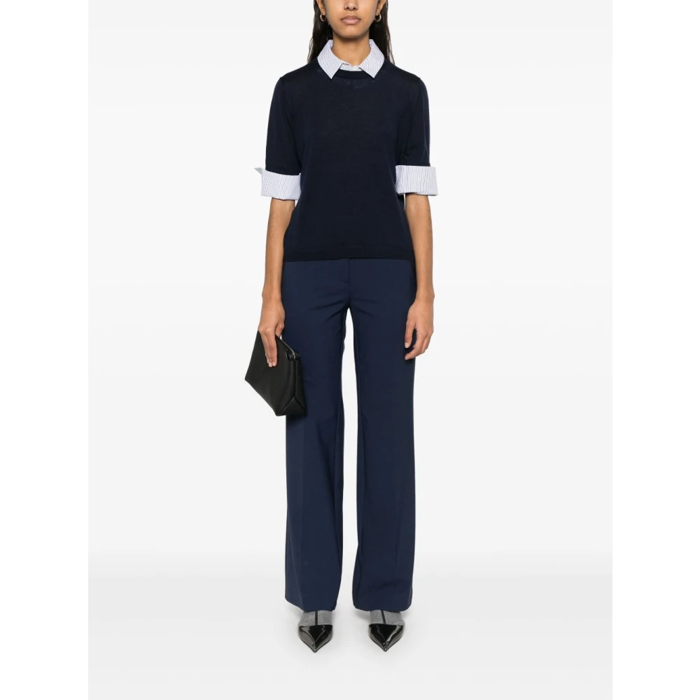 Semicouture Blauwe Gestreepte Trui met Afneembare Kraag Blue Dames