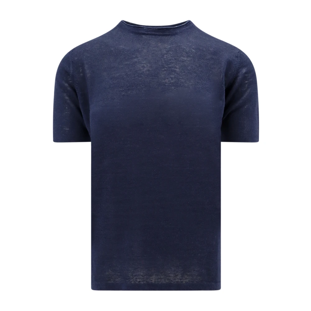 Roberto Collina Blauw Linnen Crew-neck T-Shirt Blue Heren