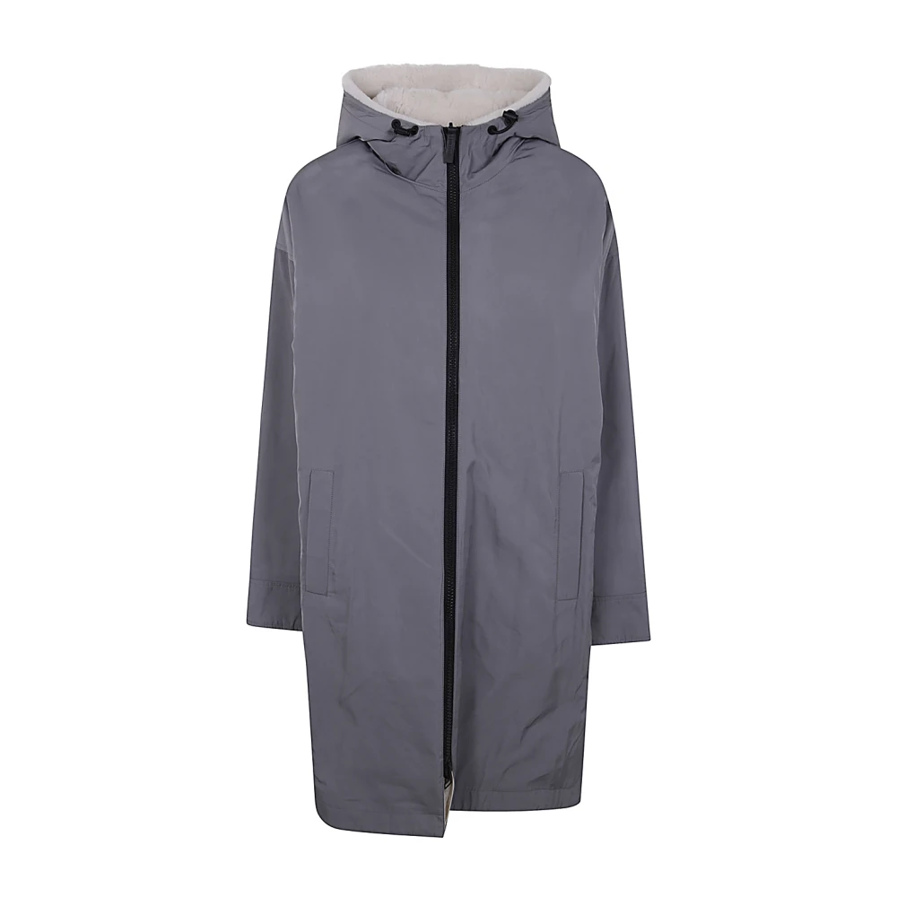 Yves Salomon Omkeerbare Parka in Houtskool Ivoor Gray Dames