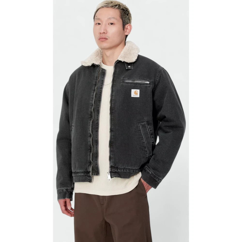 Carhartt WIP Denim jack met imitatiebont voering Black Heren