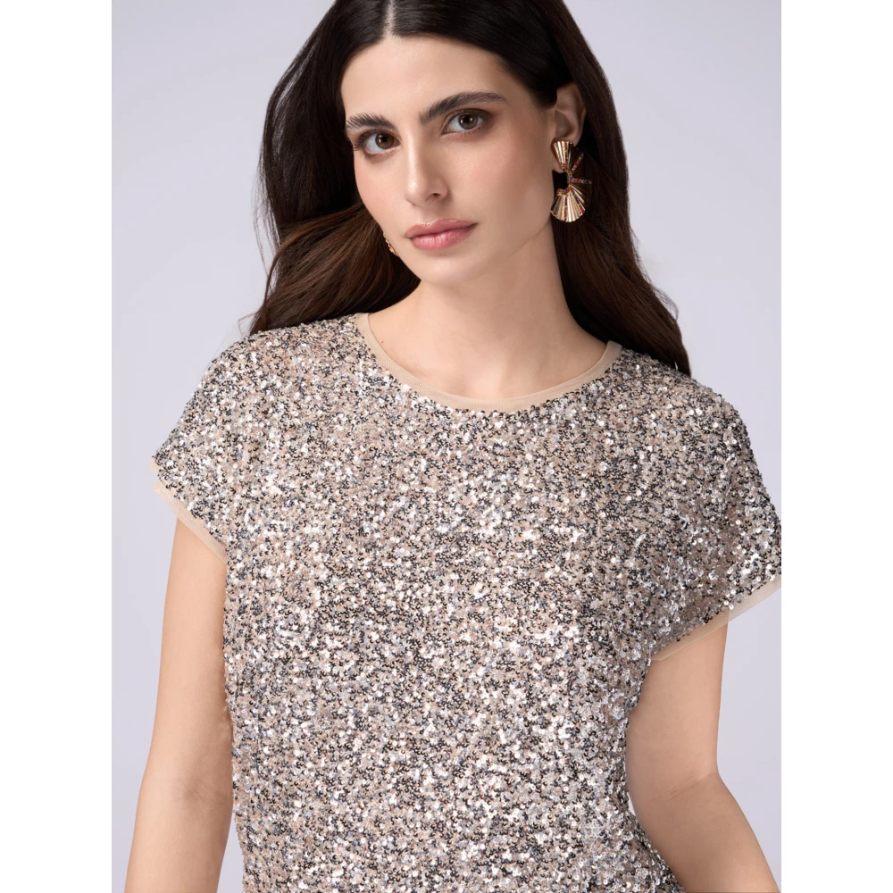 Oltre Tule blouse met volledige pailletten Gray Dames