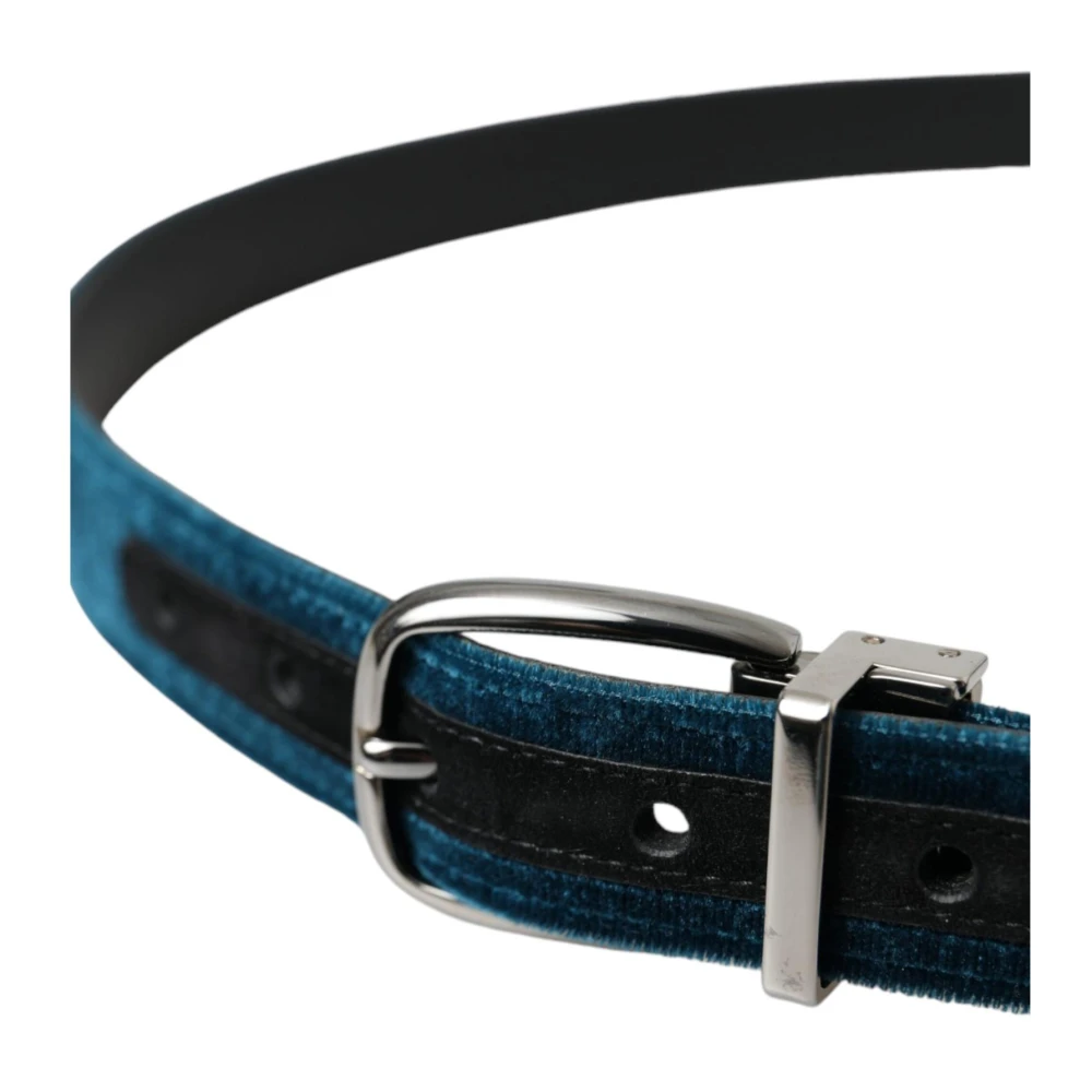 Dolce & Gabbana Blauw Velvet Metalen Gesp Riem Blue Heren