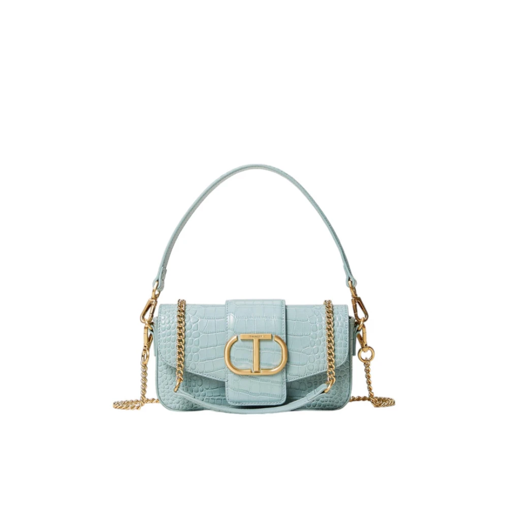 Twinset Lichtblauwe Krokodillenprint Leren Tas Blue Dames