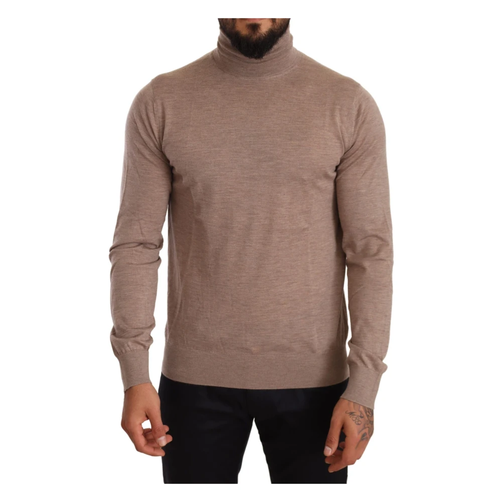 Dolce & Gabbana Men's Brown Cashmere Knitwear,, Luxury Cashmere Turtleneck Jumper Large