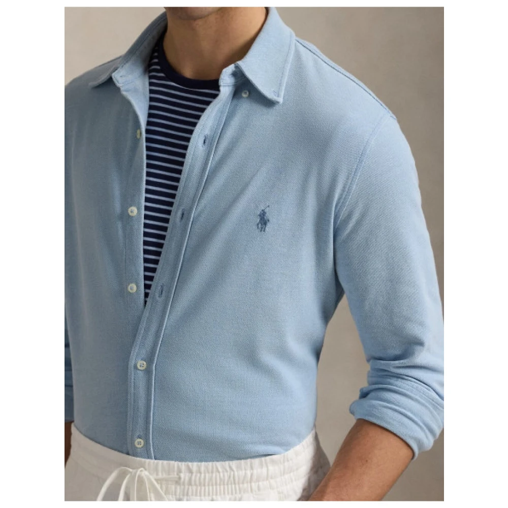Polo Ralph Lauren Piqué Gebreid Overhemd Klassieke Stijl Blue Heren