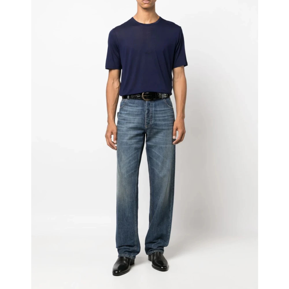 Saint Laurent T-shirt met logo-borduursel korte mouwen Blue Heren