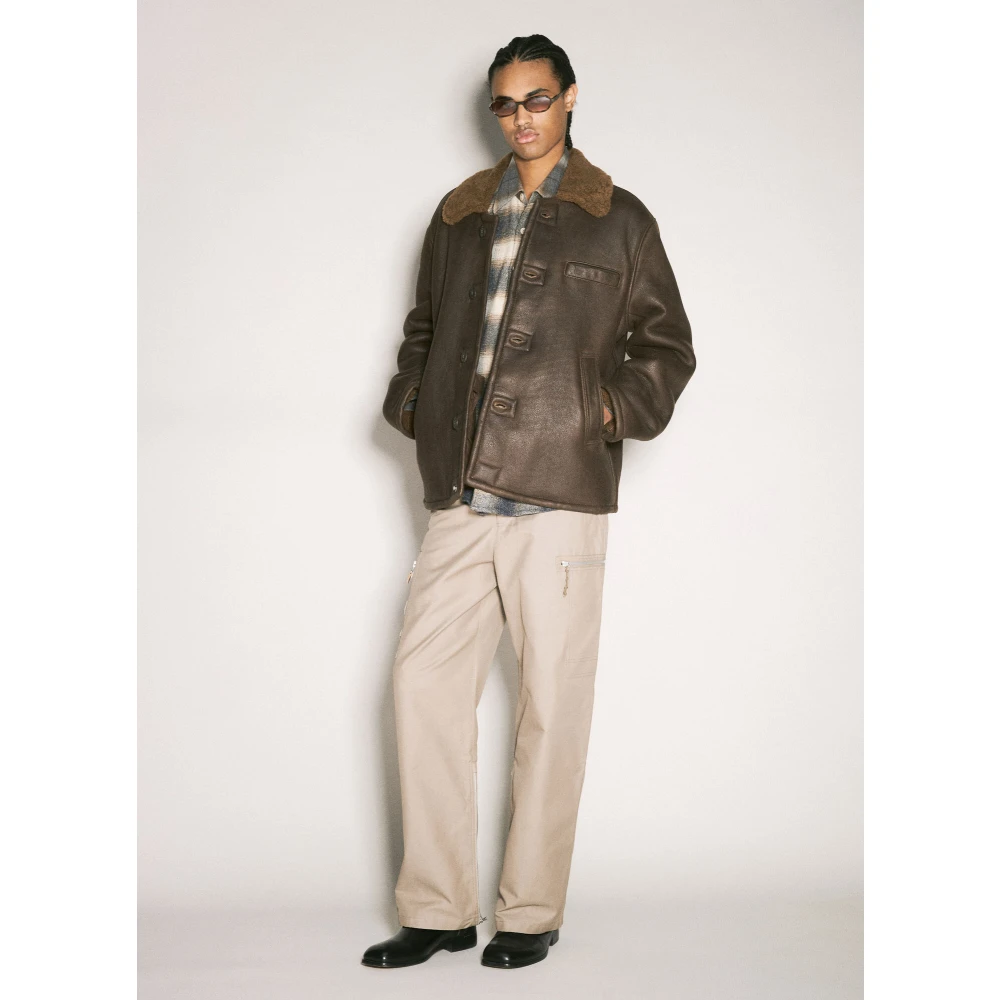 Our Legacy Leren Jas met Shearling Kraag Brown Heren