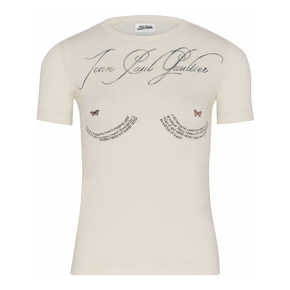 Jean Paul Gaultier Tattoo Poem Print Slim Fit T-shirt Beige Dames