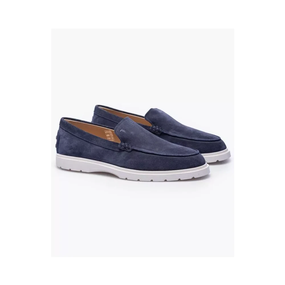 TOD S Marineblauwe Su de Mocassins met Witte Rubberen Zolen Blue