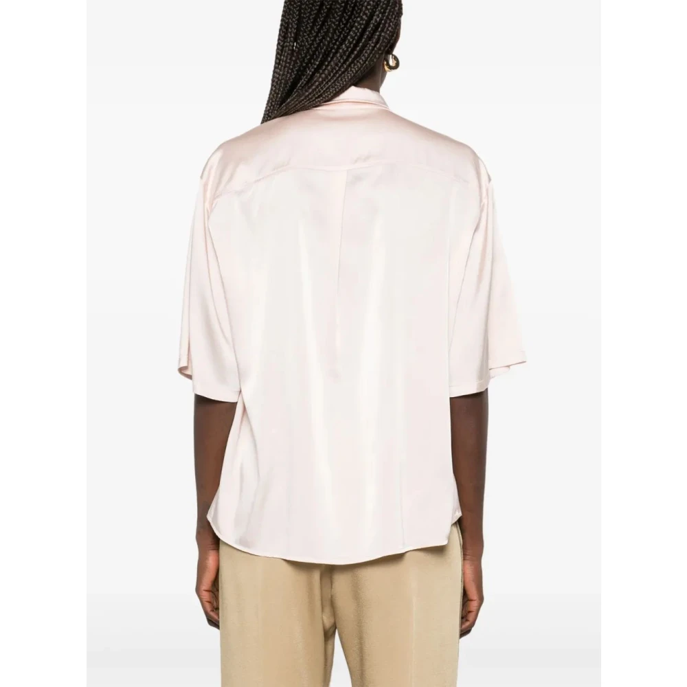 Forte Zijden Satijnen Half Mouw Shirt Beige Dames