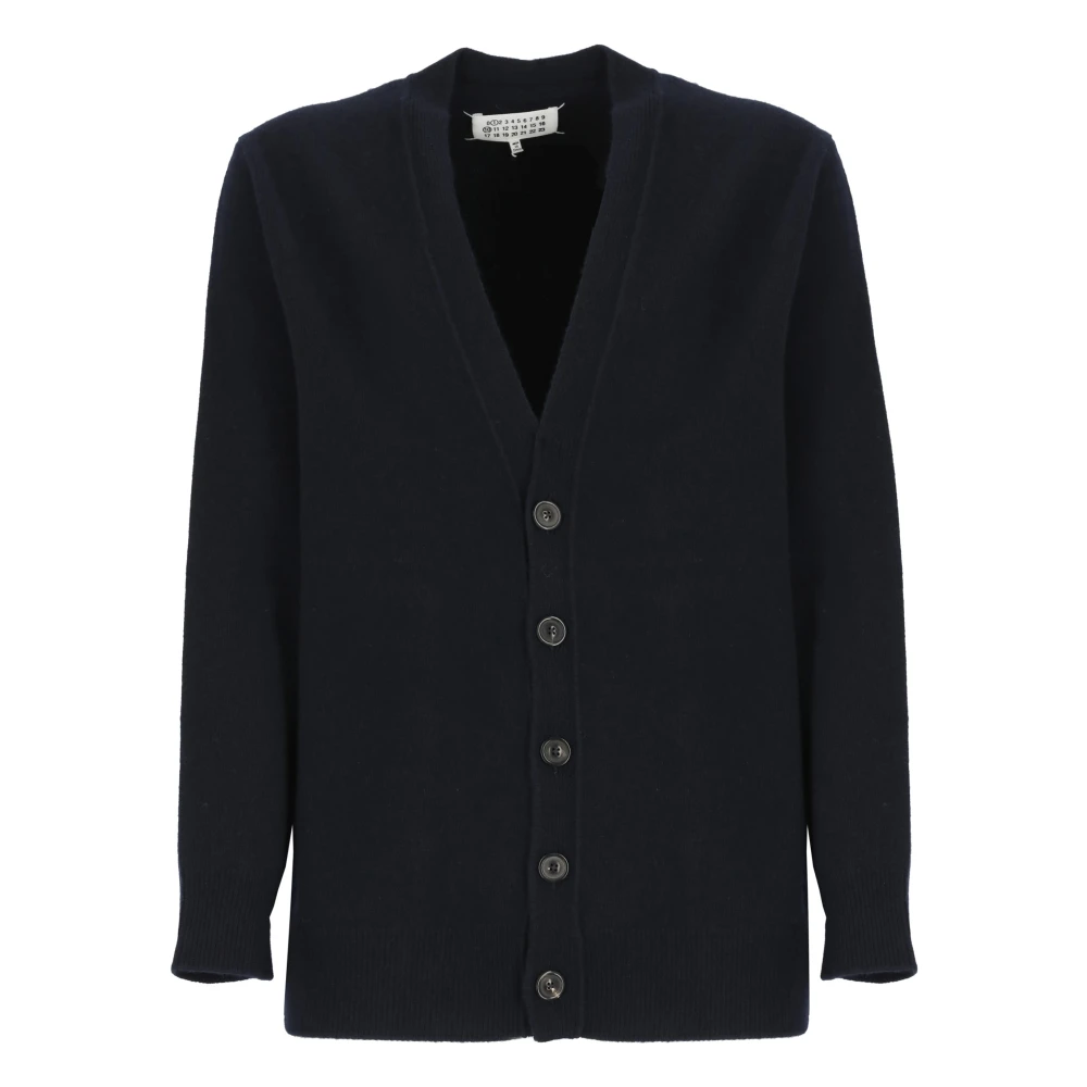 Maison Margiela Blauwe Wol V-Hals Cardigan Sweater Blue Heren