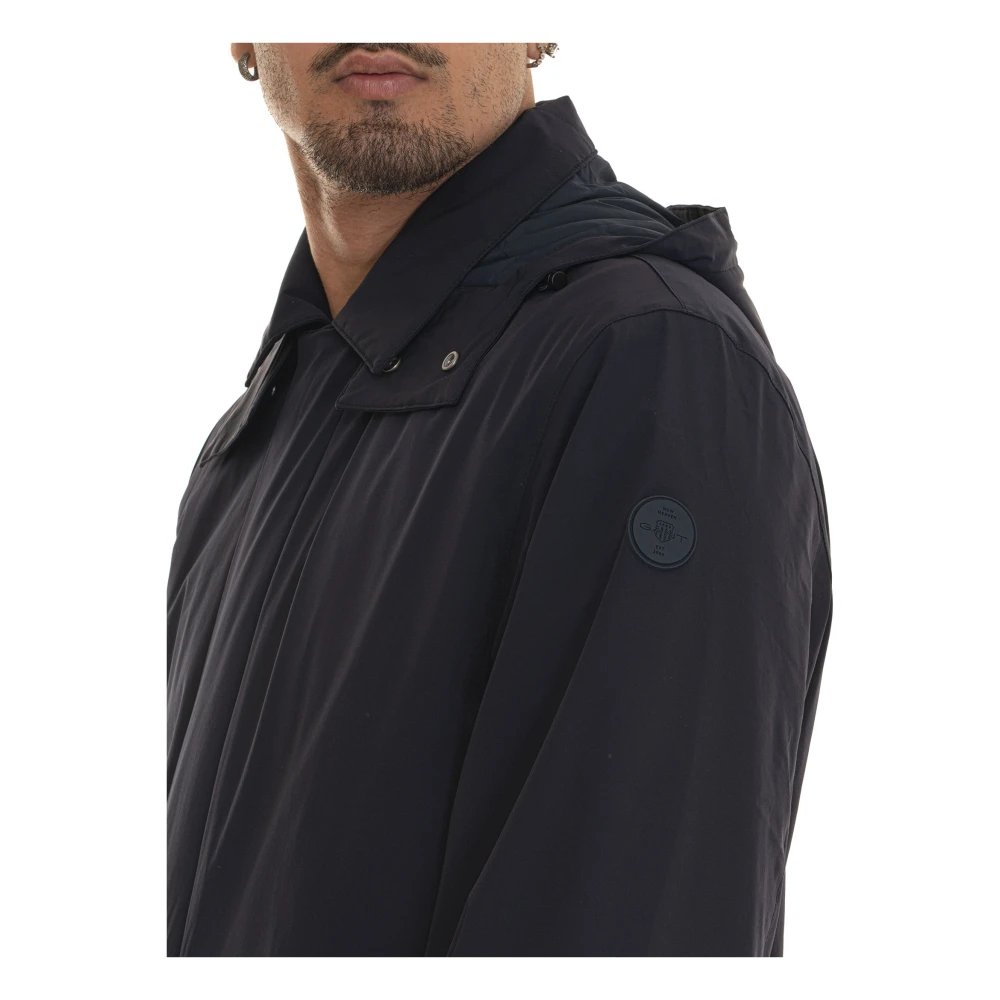 Gant Lange Effen Jas met Afneembare Capuchon Blue Heren