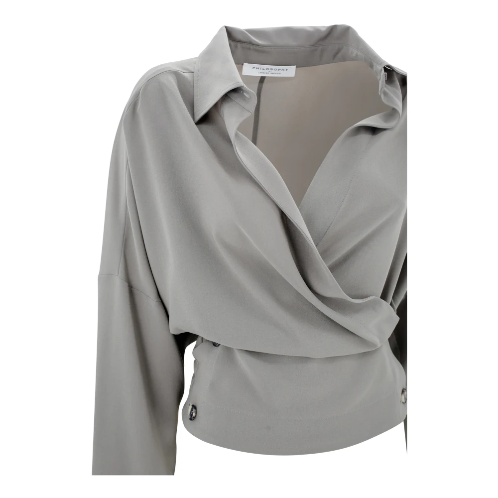 Philosophy di Lorenzo Serafini Grijze Wrap-Around Shirt met Crepe Effect Gray Dames