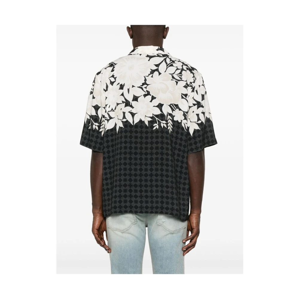 Amiri Zwarte Monogram Patroon Korte Mouw Shirt Black Heren
