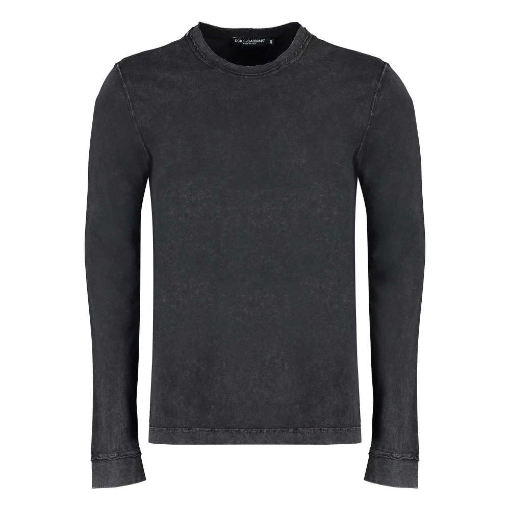 Dolce & Gabbana Katoenen Longsleeve T-shirt Geribbelde Kraag Black Heren