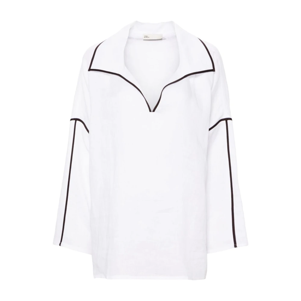 TORY BURCH Witte Linnen Overhemd met Contrasterende Rand White Dames