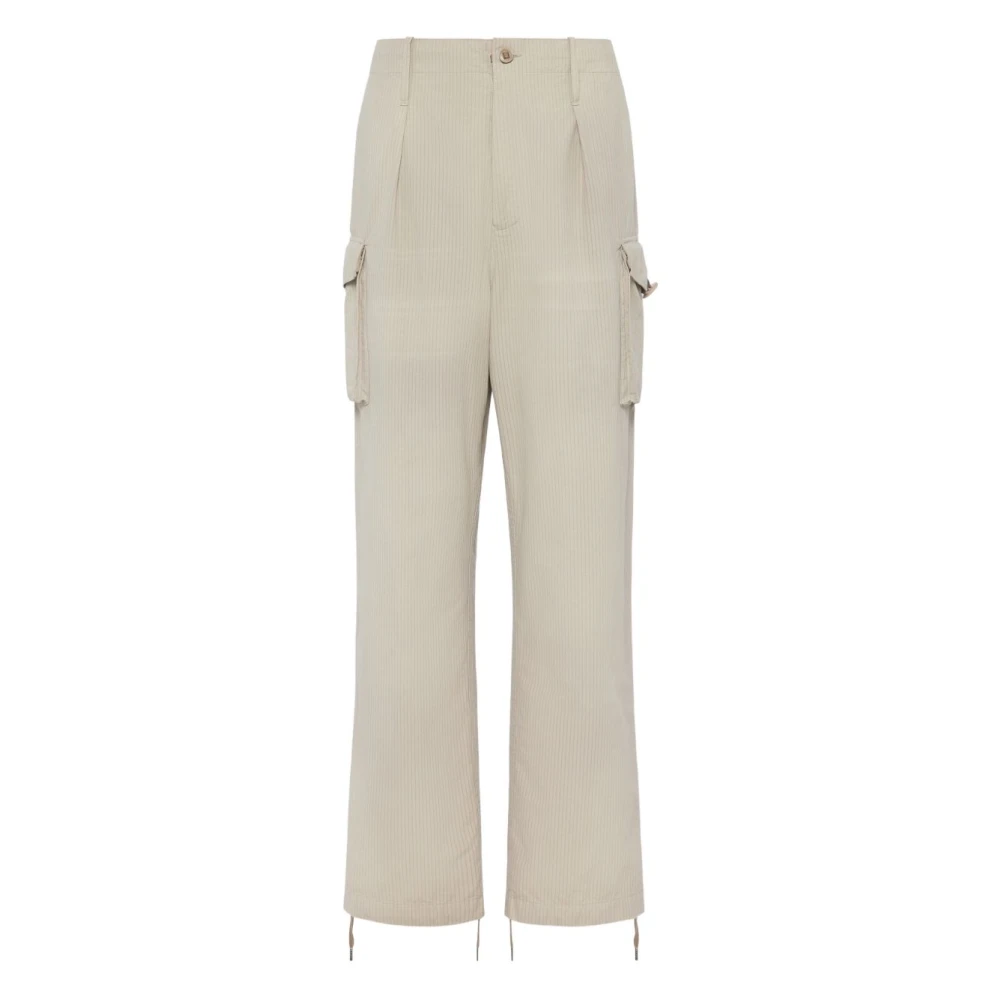 Maison Margiela , Wide Trousers, Male, Beige, M, Cargo Trousers With Drawstring Hem