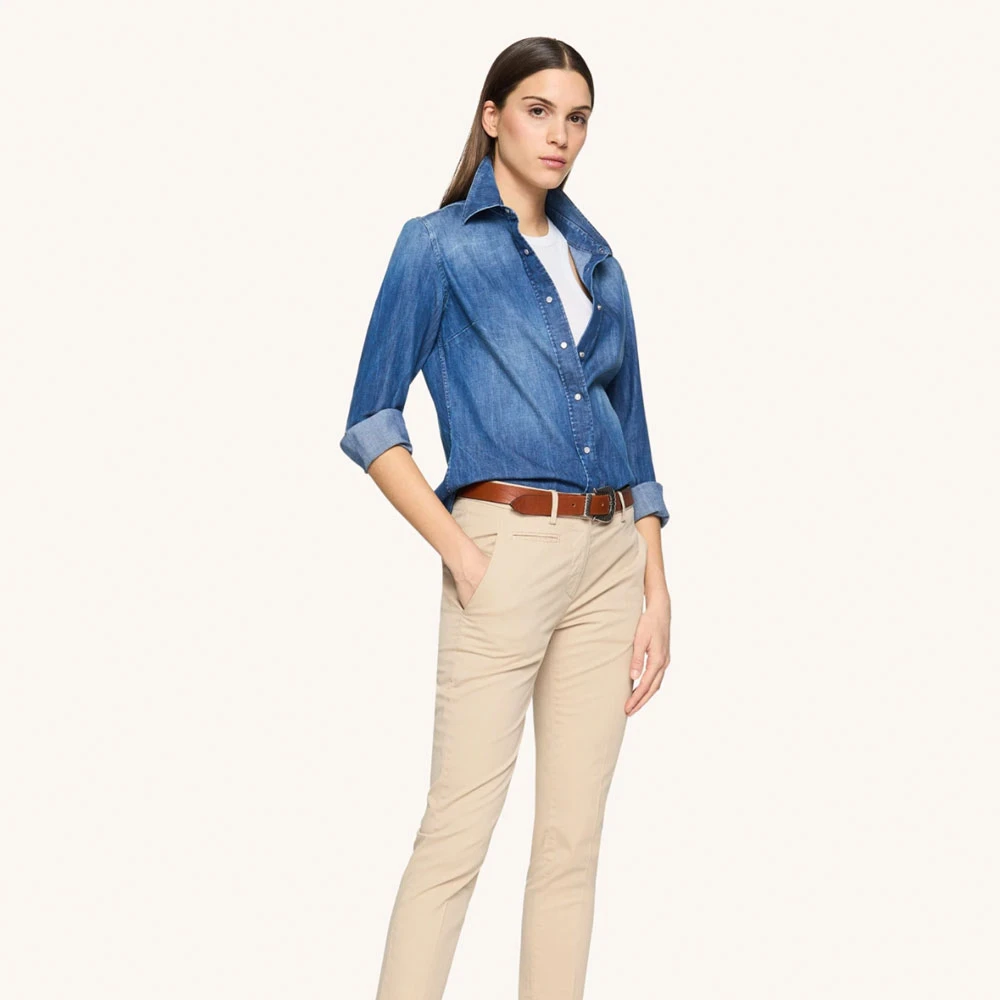 Dondup Denim Shirt met Knopen Blue Dames