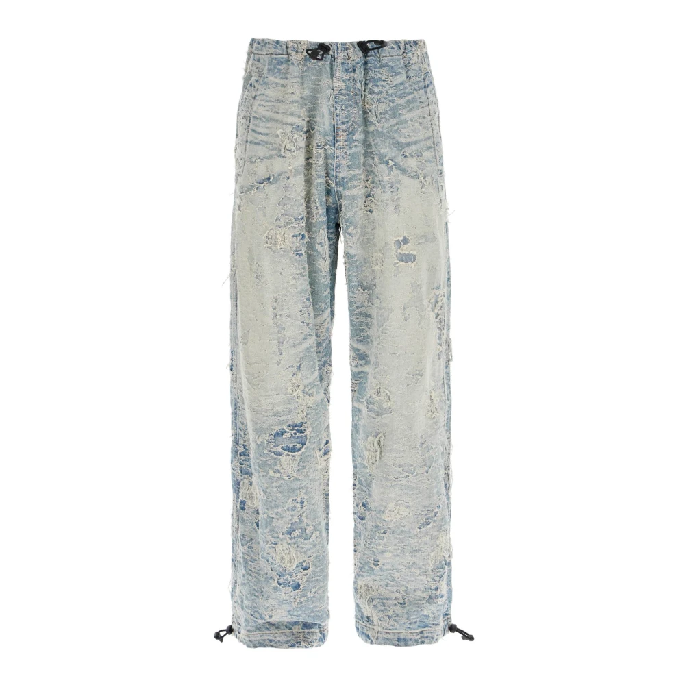 Diesel Versleten Denim Jacquard Wijde Pijp Broek Blue Heren