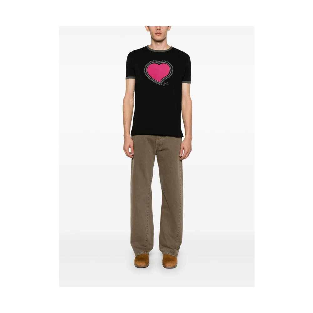 Dries Van Noten Zwarte Crew Neck Korte Mouw Tee Black Heren