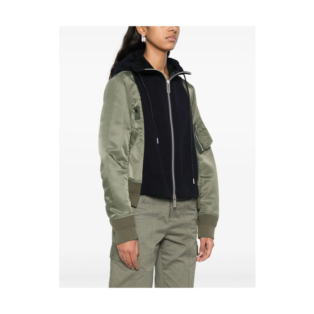 Sacai Navy Blauwe Rits Jas Green Dames