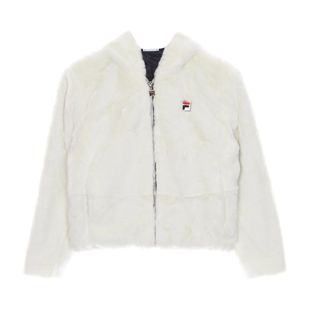 Fila White Winter Jackets, Female, 10 Y, Eco-Fur Hooded Jacket Whisper