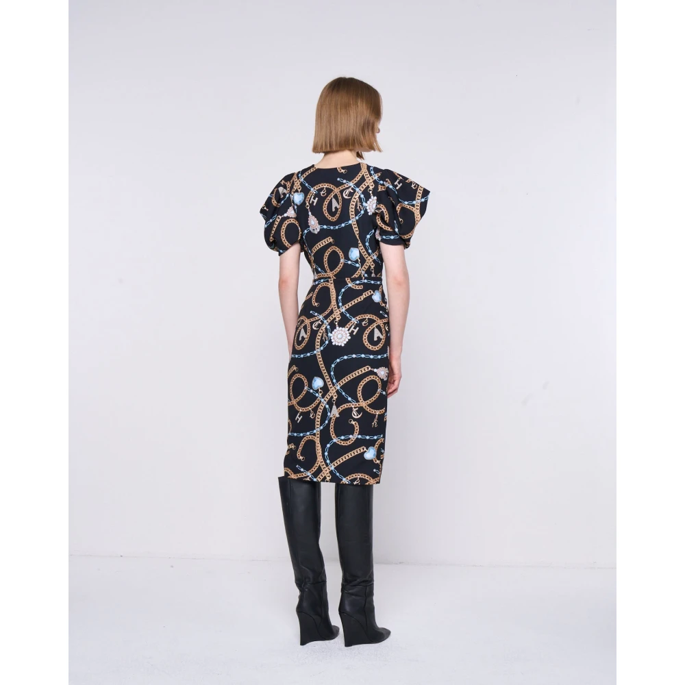 Silvian Heach Fantasie Midi Jurk met Ballonmouwen Black Dames