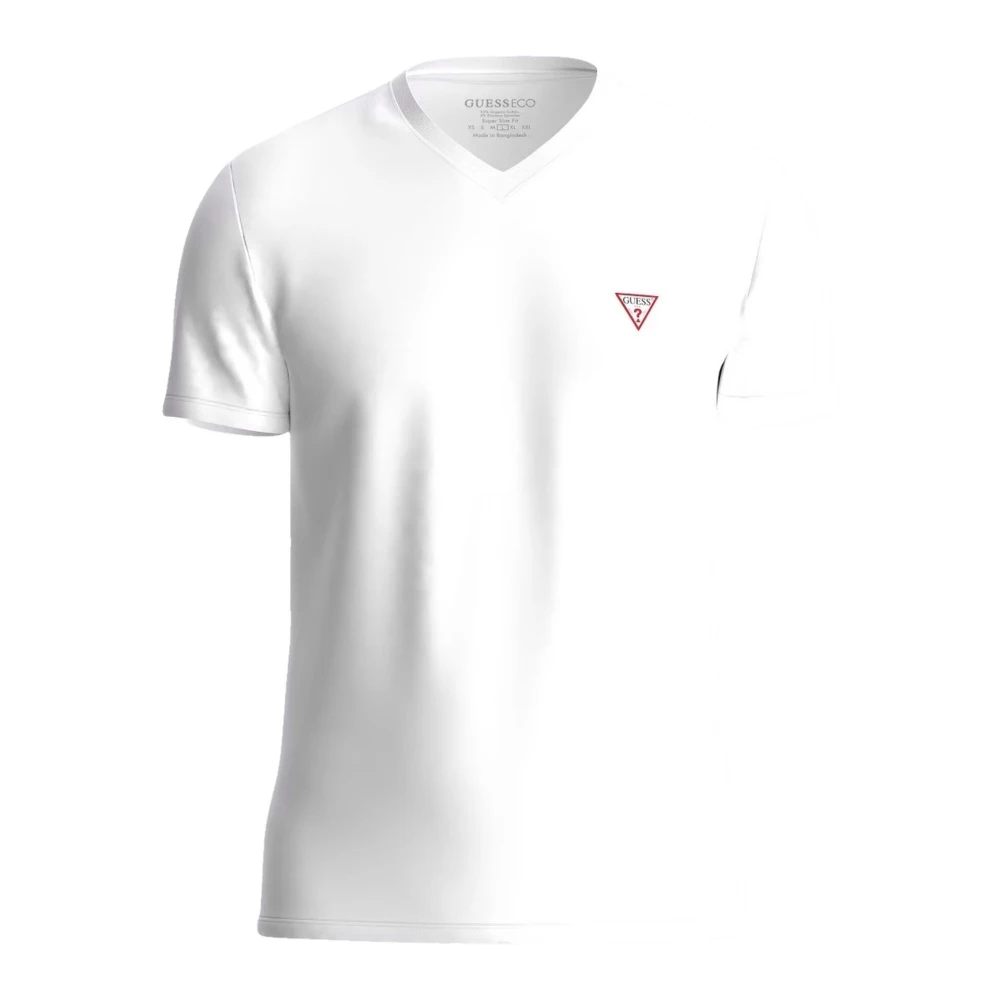 Guess Heren V-Hals Logo Print T-Shirt White Heren