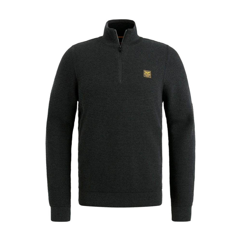 PME Legend Halve Rits Katoen Mouline Pullover Black Heren