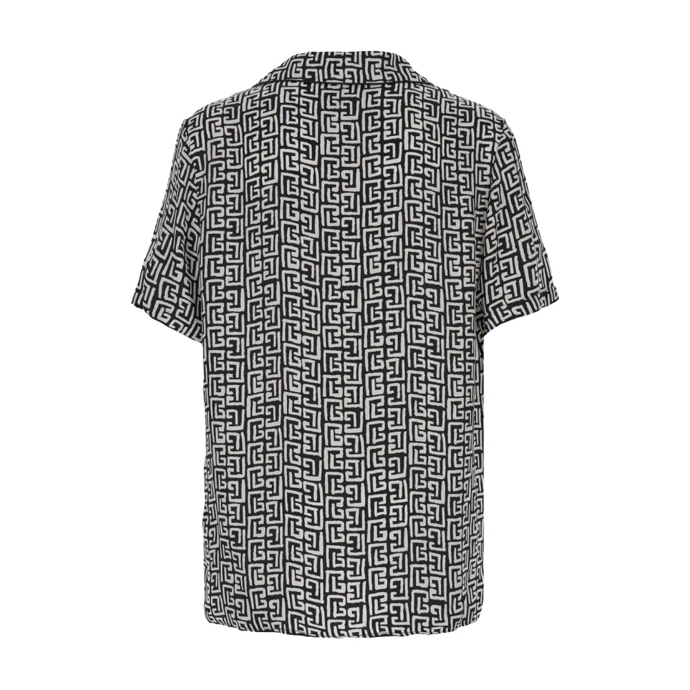Balmain Monogram Print Cuban Collar Shirt White Heren