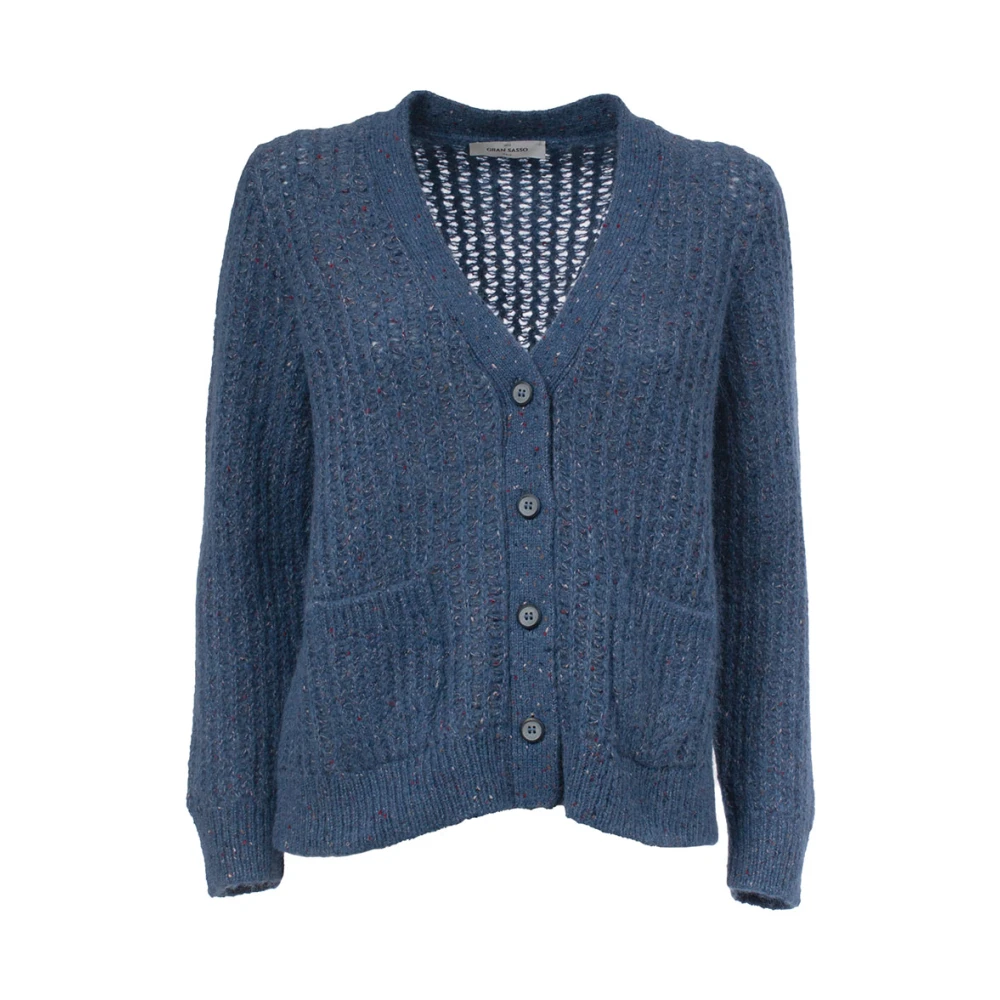 Gran Sasso Gebreid Cardigan met knopen en voorzakken Blue Dames