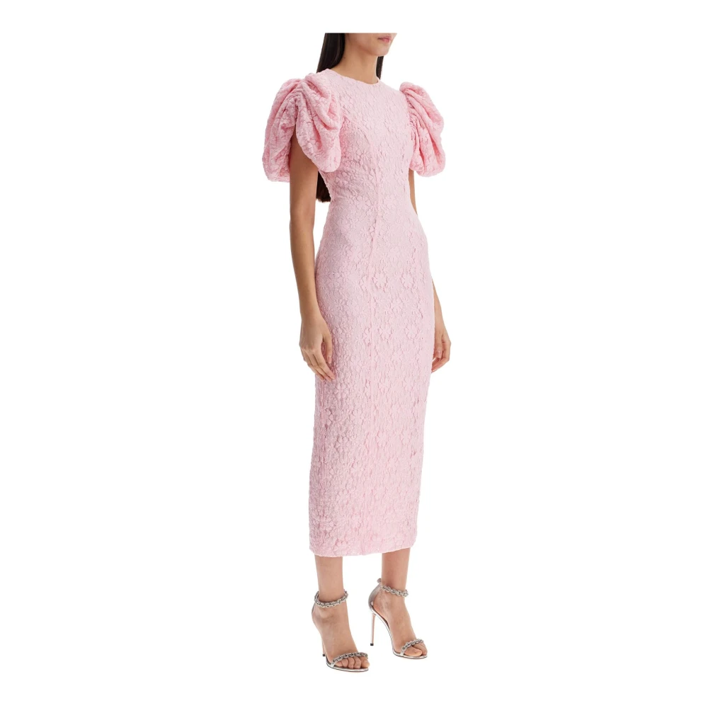 Rotate Birger Christensen Roze Bloemige Midi Jurk met Pofmouwen Pink Dames