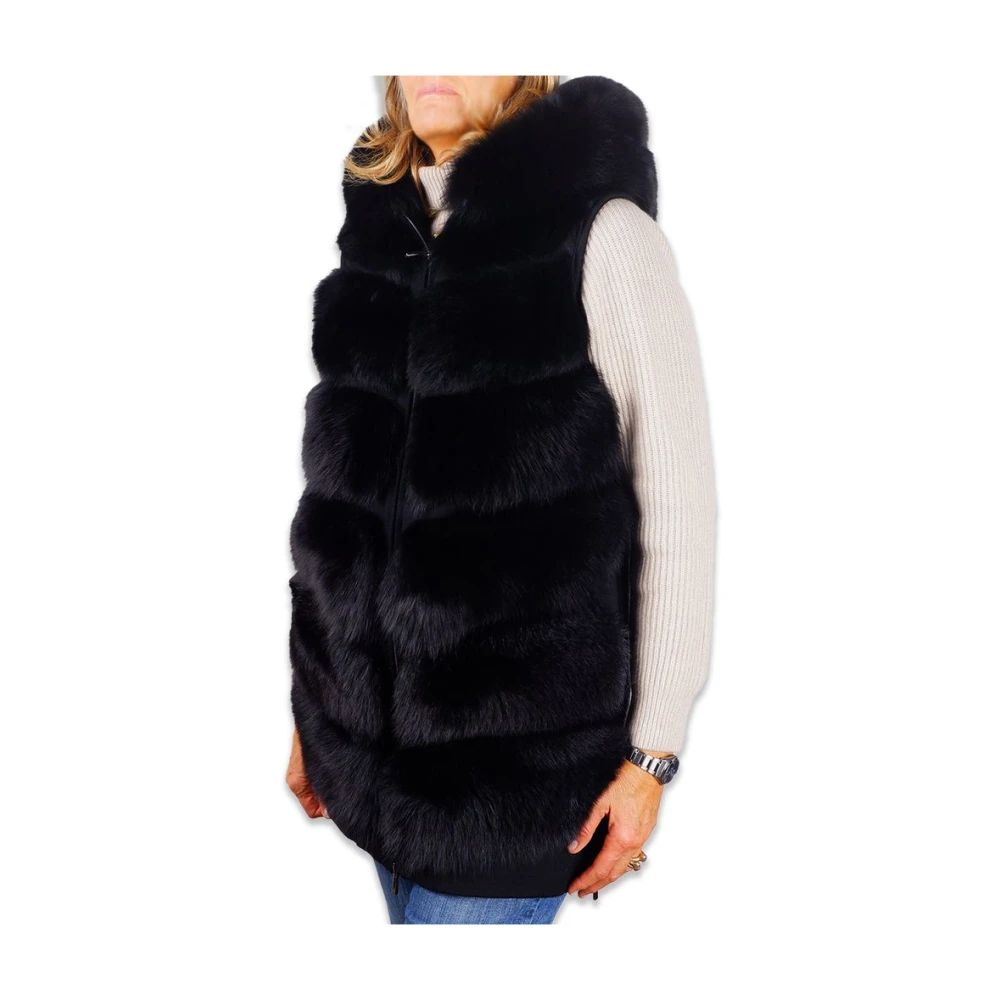 Made in Italia Elegante wollen jas met vossenbont Black Dames