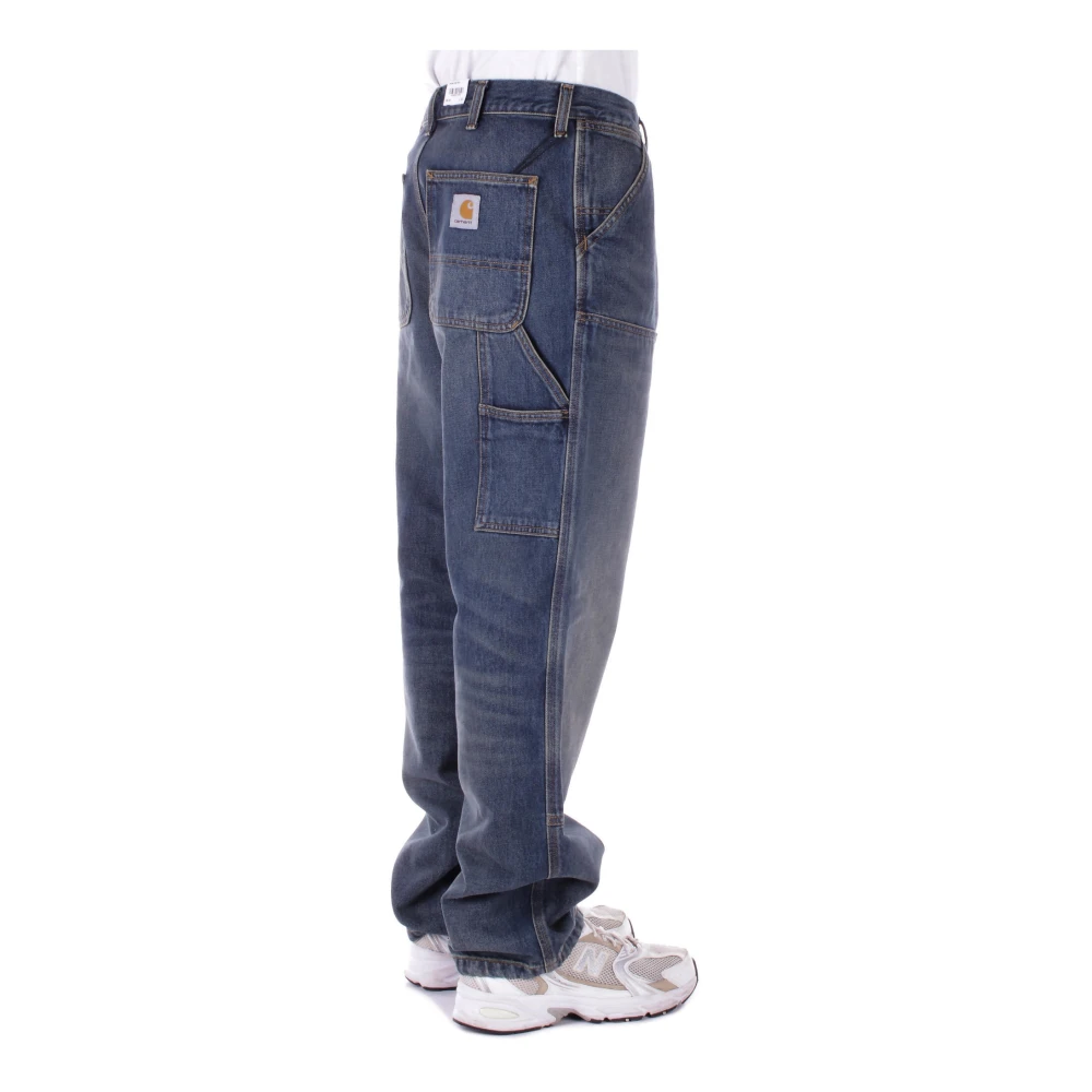 Carhartt WIP Logo Jeans met knoopsluiting Blue Heren