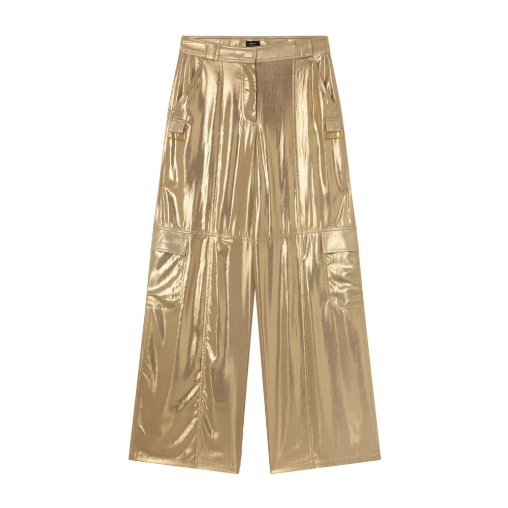 Pinko Beige Wijde Pijp Broek Metallic Finish Beige Dames