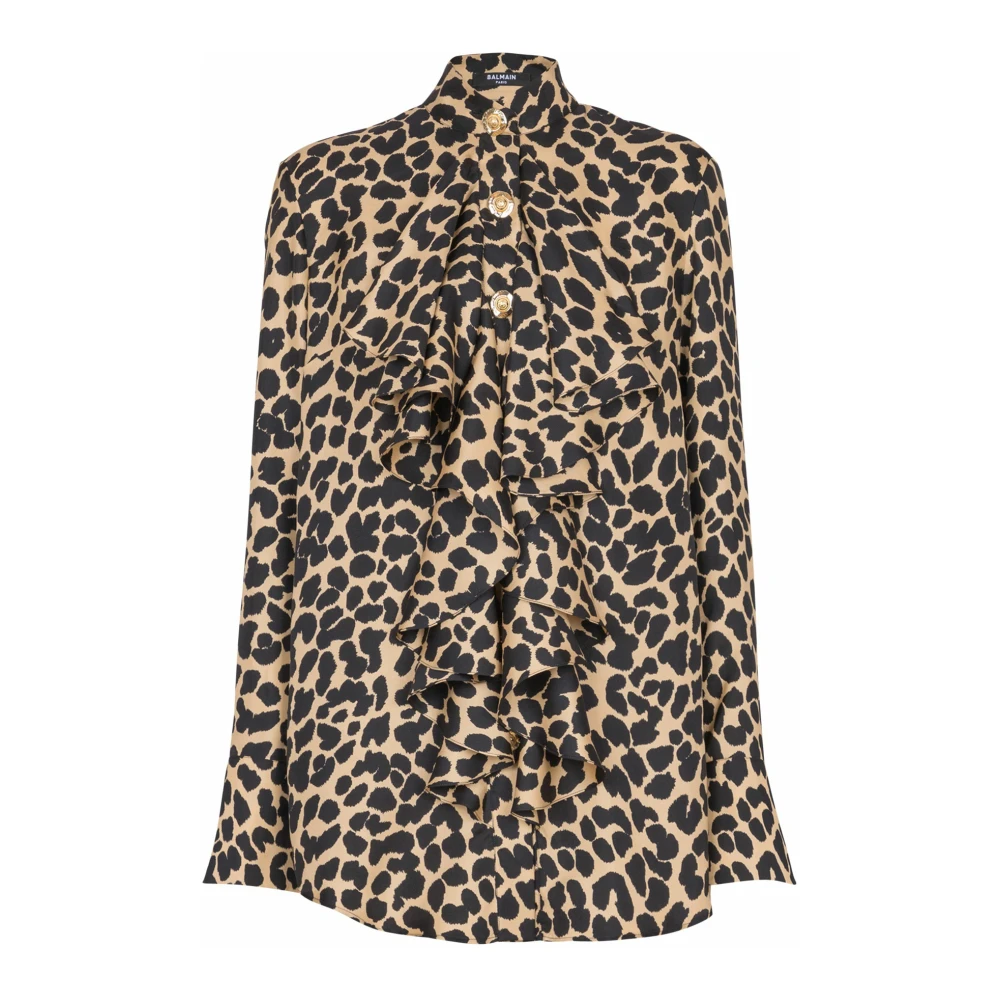 Balmain Multicolor Leopard Print Ruffled Shirt - Female - Shirts - Xs - Blouses & Shirts
