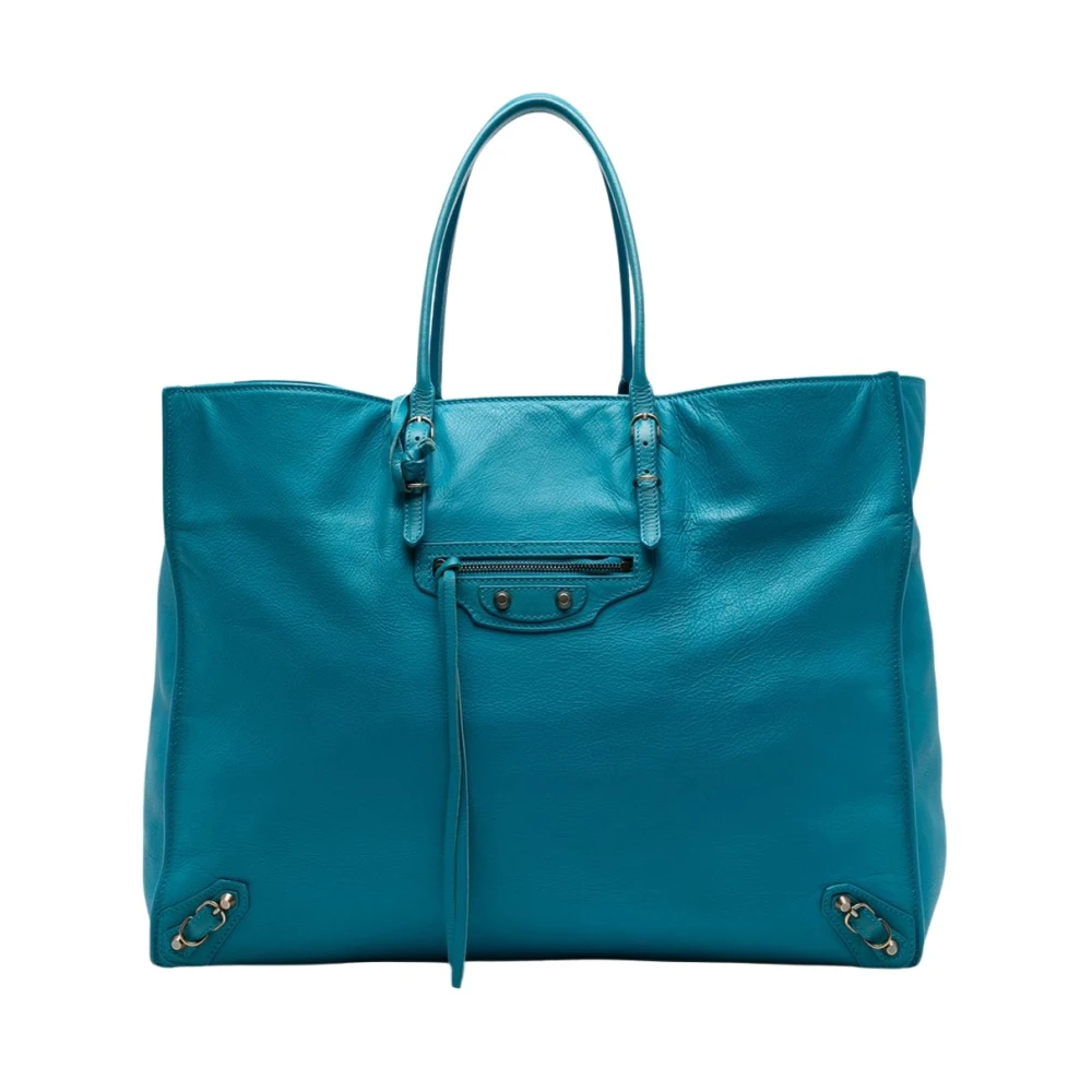 Balenciaga Vintage Women's Blue Pre-Owned Leather Tote Bag