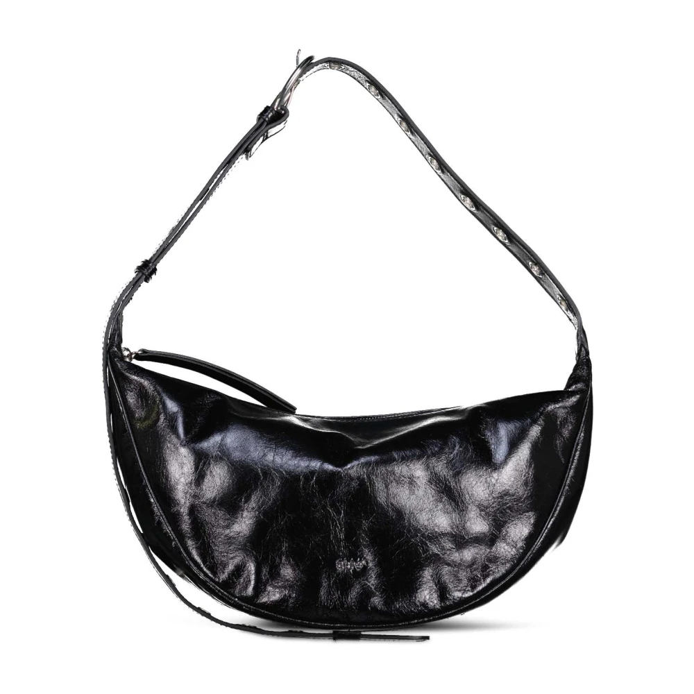 Abro Glanzende Hobo Tas met Verstelbare Band Black Dames