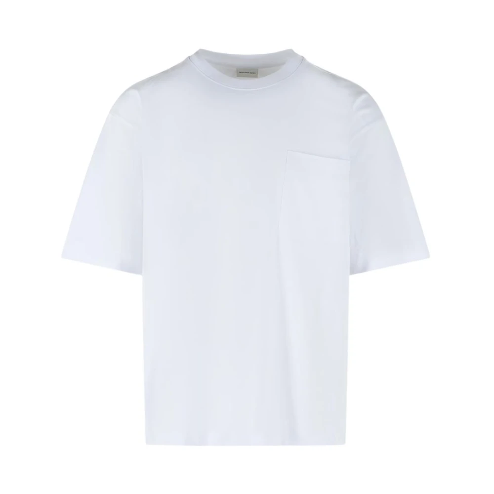 Dries Van Noten Men's White T-Shirts, L, Ribbed Crew-Neck T-Shirt