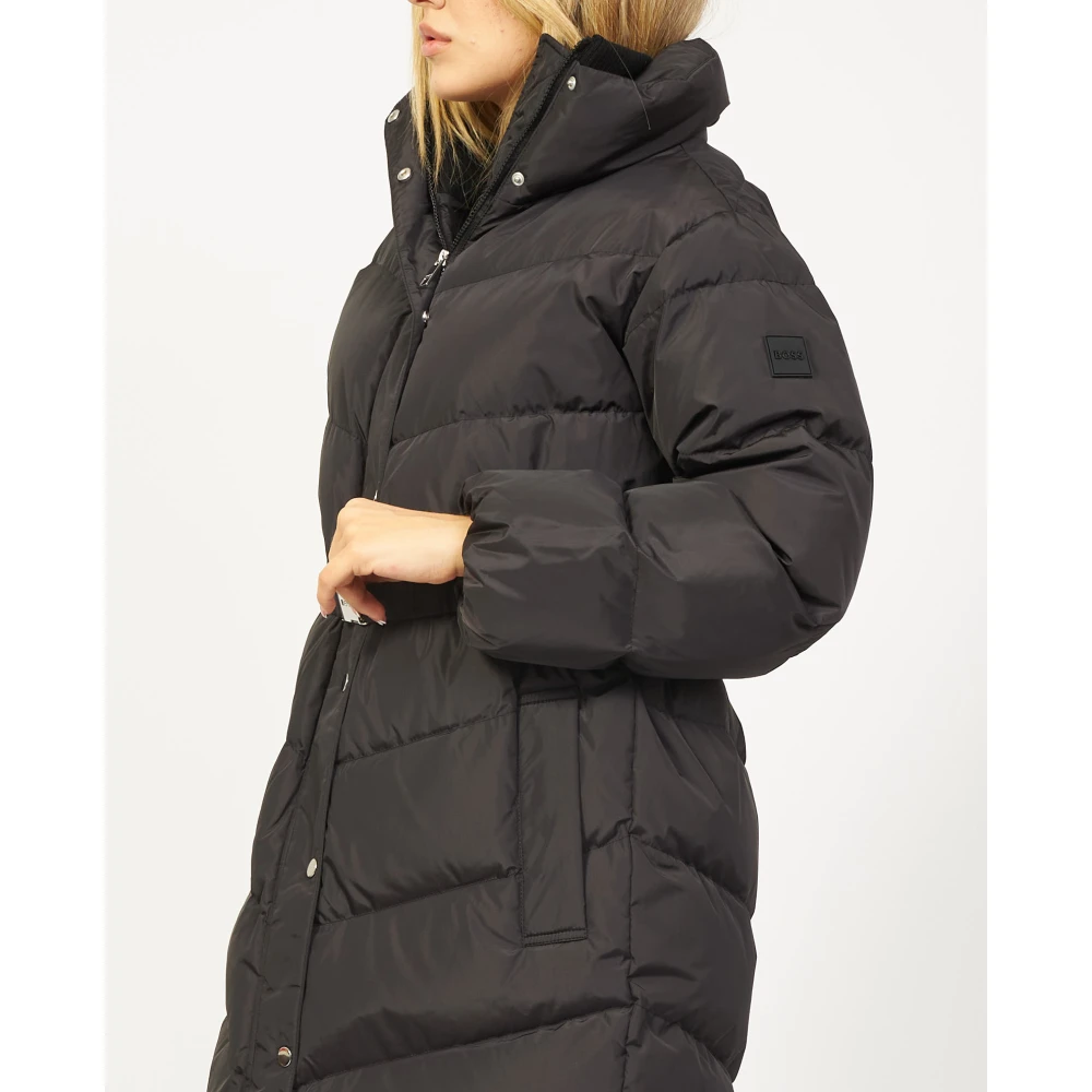 Boss Zwarte Lange Slim Fit Donsjas Black Dames