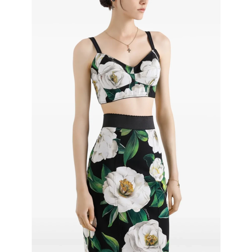 Dolce & Gabbana Zwarte Mouwloze Sweetheart Neckline Shirt Multicolor Dames