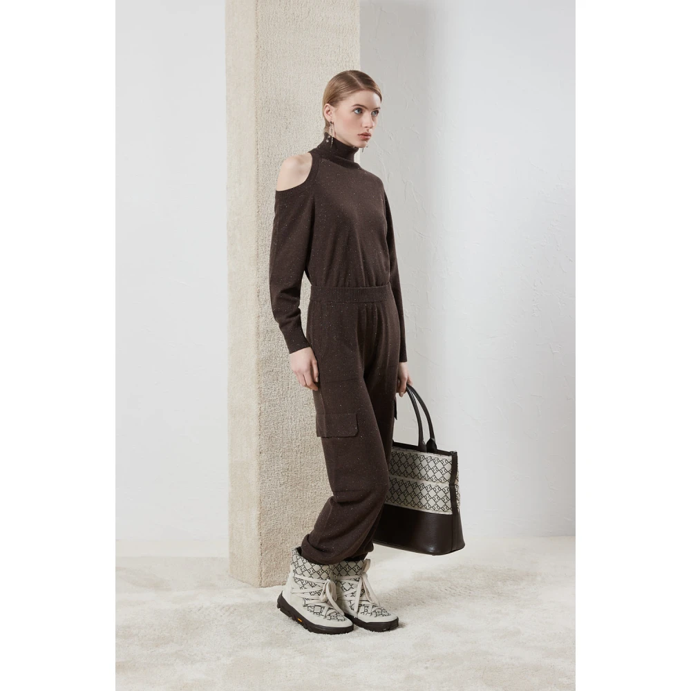 PESERICO Wollen zijden en kasjmier baggy cargo broek Brown Dames