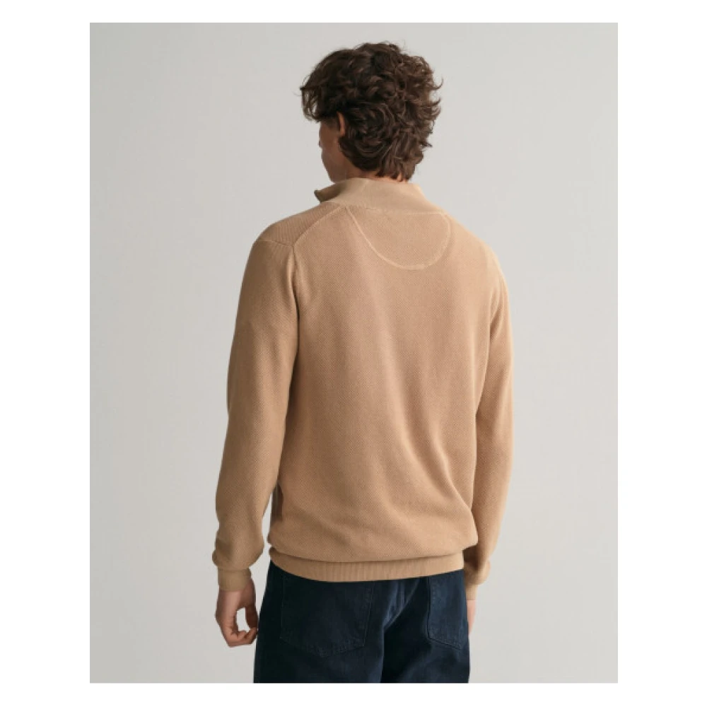 Gant Klassieke Katoenen Piqué Half-Zip Trui Beige Heren